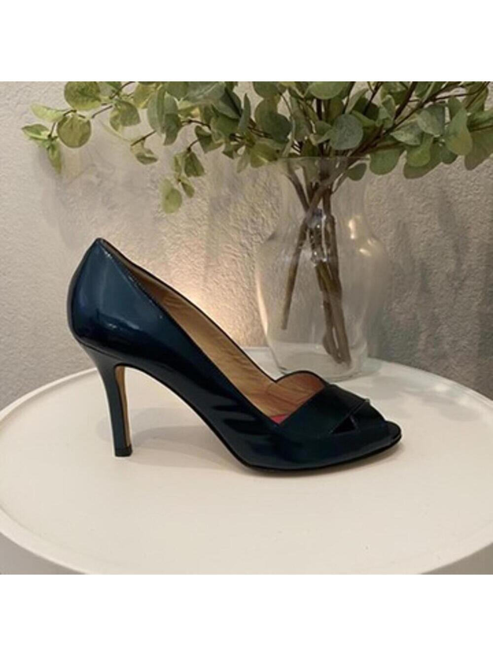 Kate Spade Emerald Patent Leather Heel Peep Toe Cross 6 Women Green Excellent